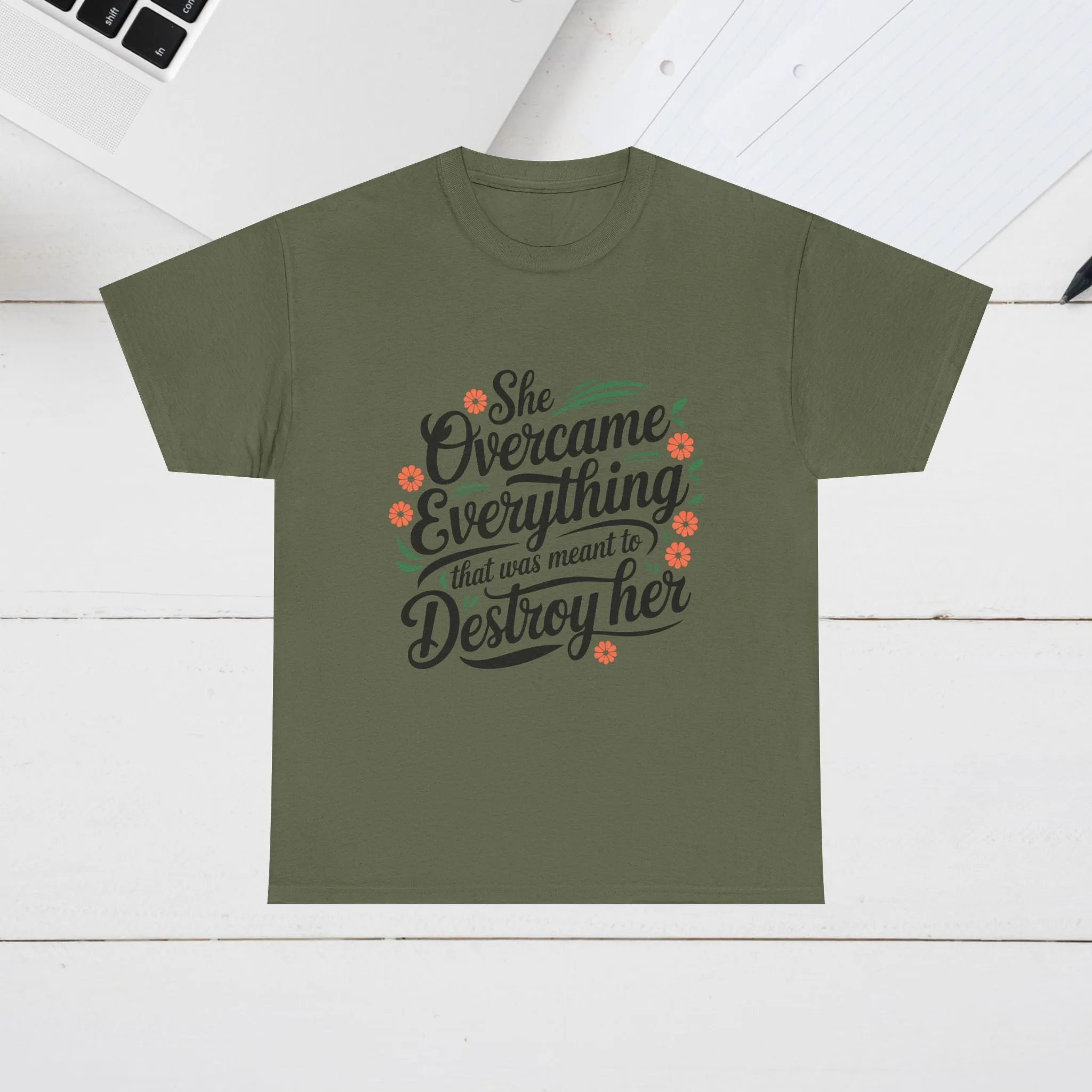 Empowering Women's Quote Unisex Heavy Cotton Tee - 'She Overcame Everything'