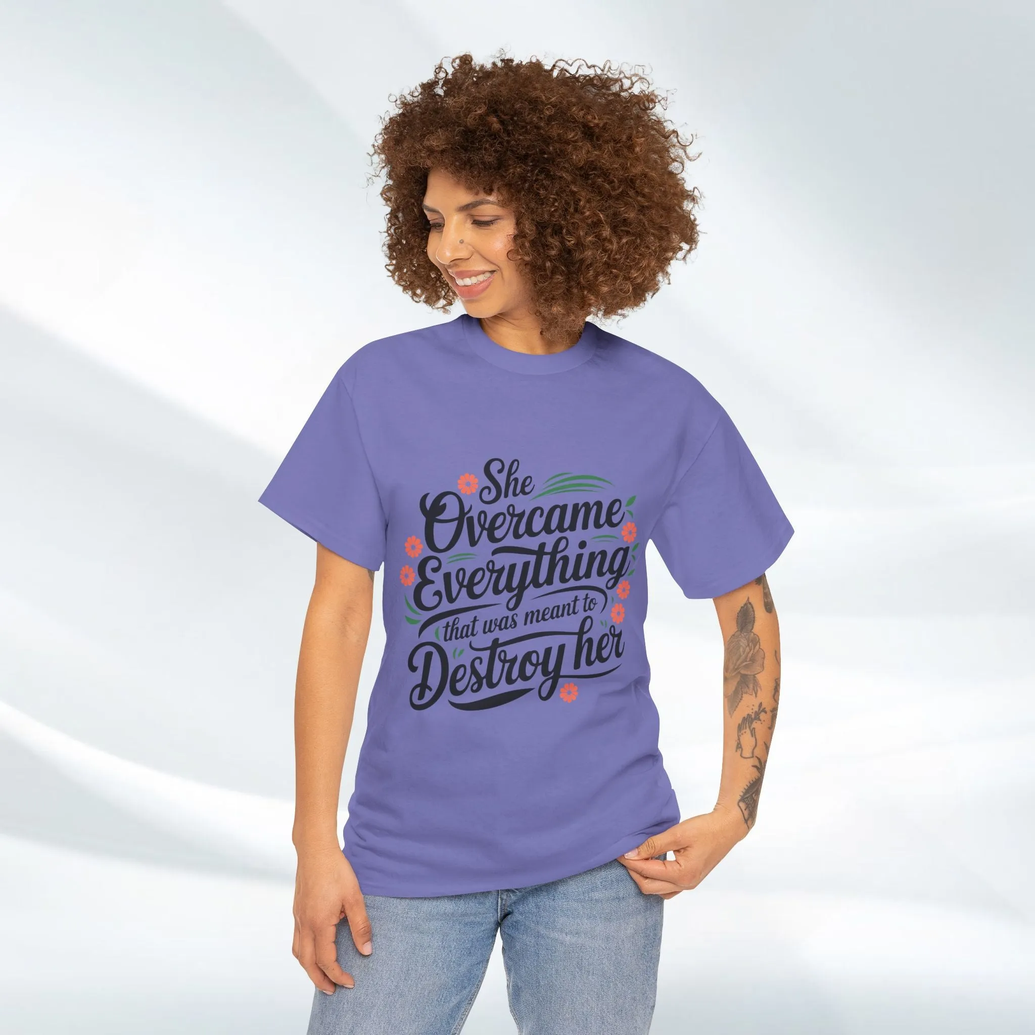 Empowering Women's Quote Unisex Heavy Cotton Tee - 'She Overcame Everything'