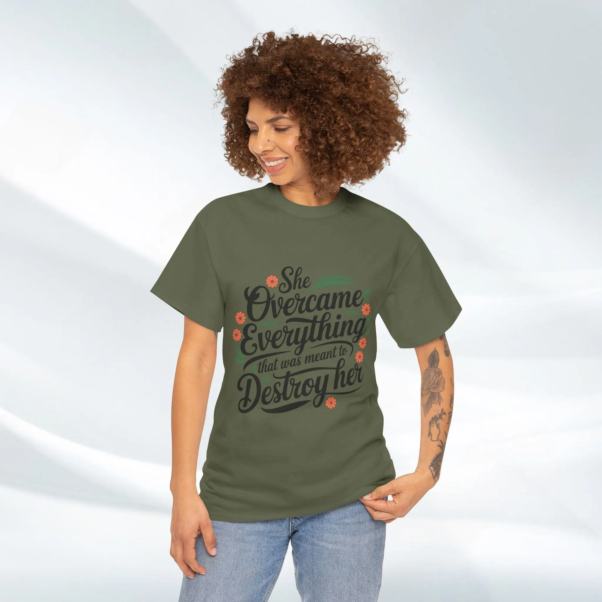 Empowering Women's Quote Unisex Heavy Cotton Tee - 'She Overcame Everything'