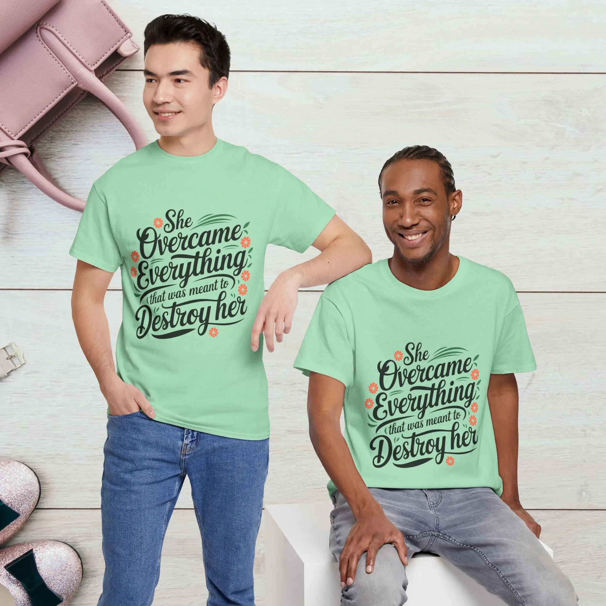 Empowering Women's Quote Unisex Heavy Cotton Tee - 'She Overcame Everything'