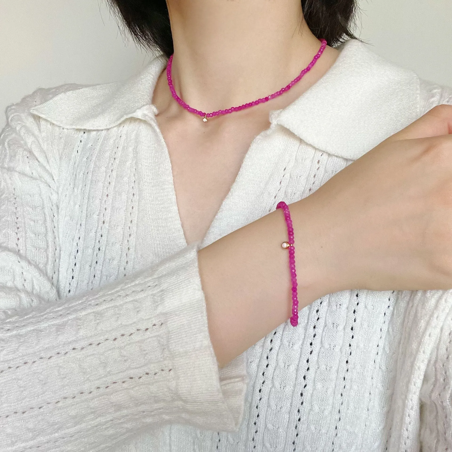 Enchanting Dragon Fruit Hued Opal Beads  Bracelet