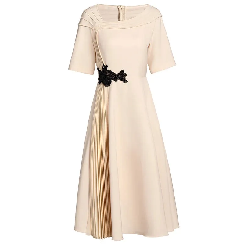 Ensley Asymmetrical Collar Short Sleeve Beading Elegant Party Solid Color Dress