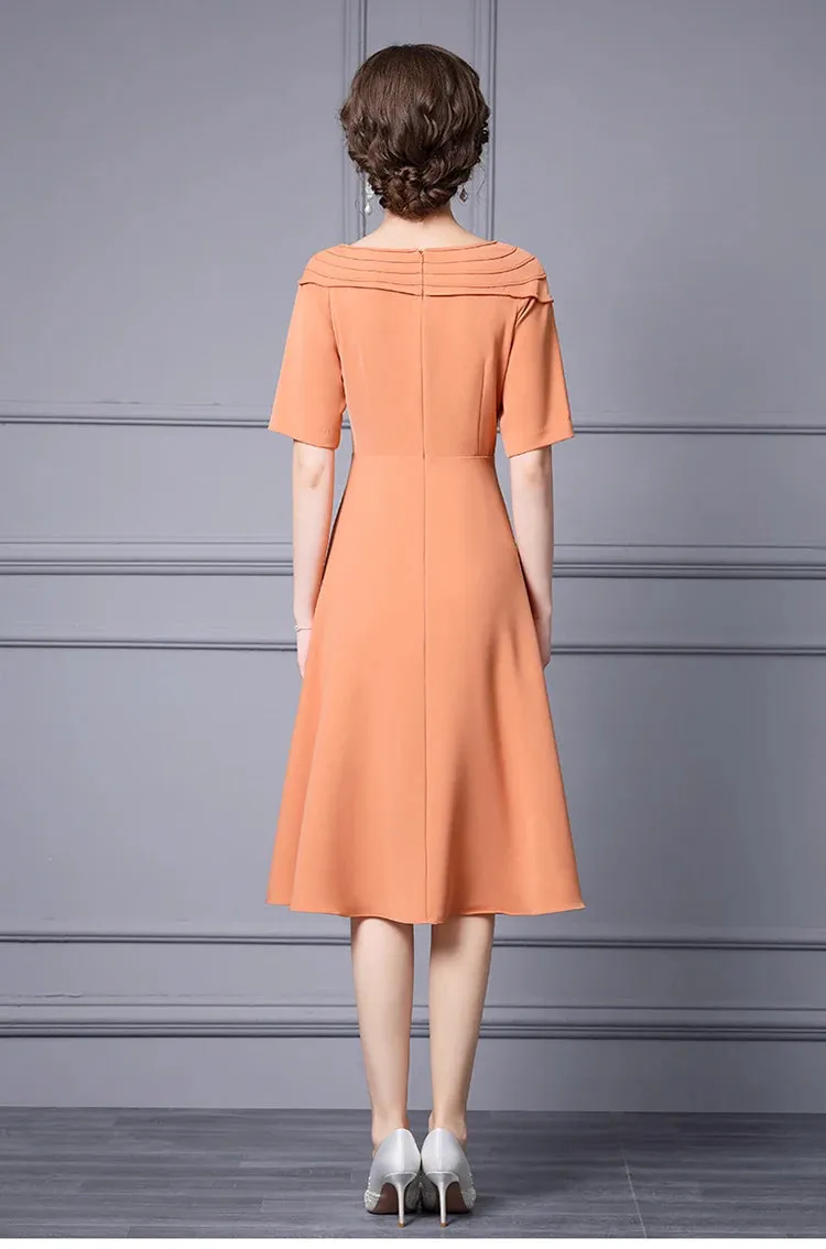 Ensley Asymmetrical Collar Short Sleeve Beading Elegant Party Solid Color Dress