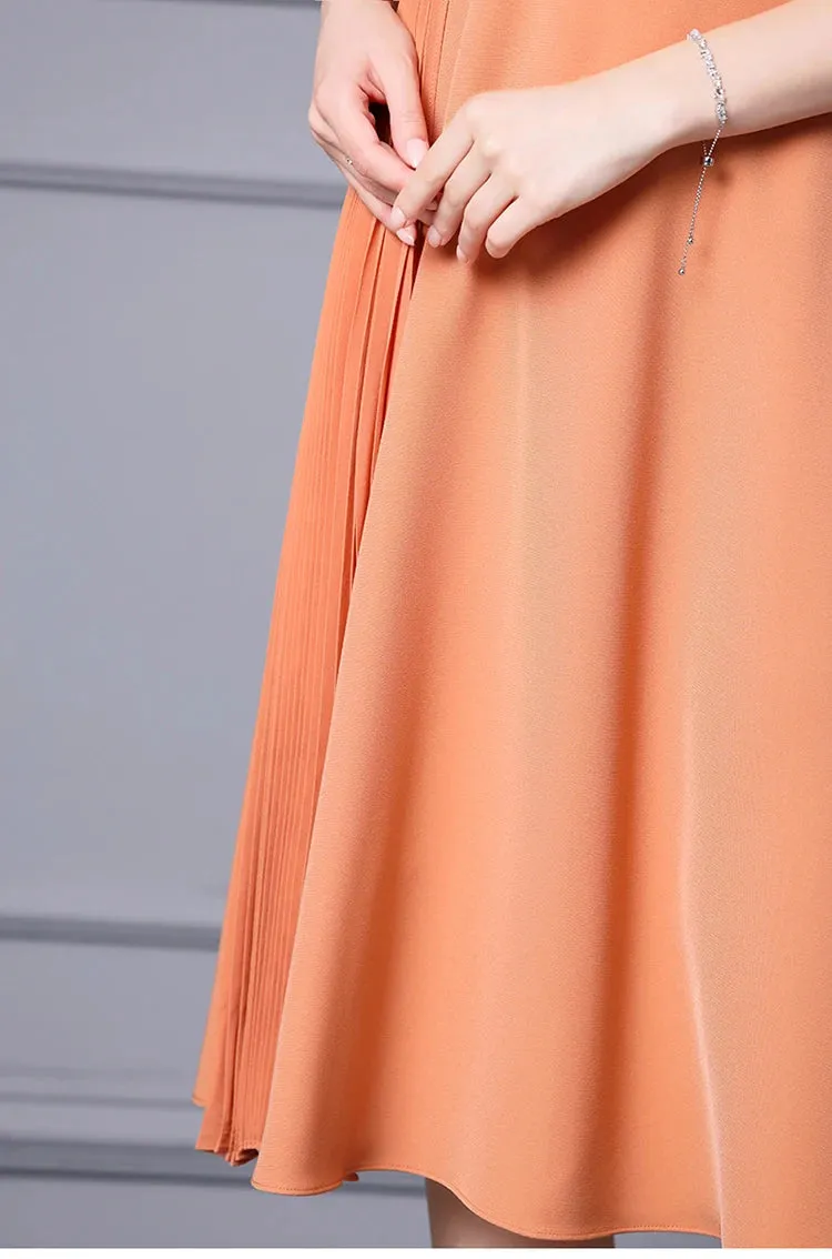 Ensley Asymmetrical Collar Short Sleeve Beading Elegant Party Solid Color Dress