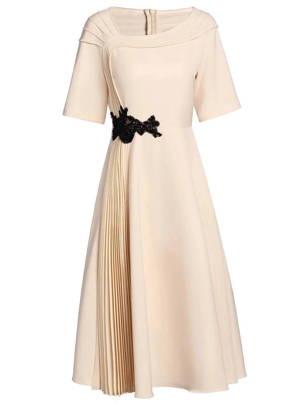 Ensley Asymmetrical Collar Short Sleeve Beading Elegant Party Solid Color Dress
