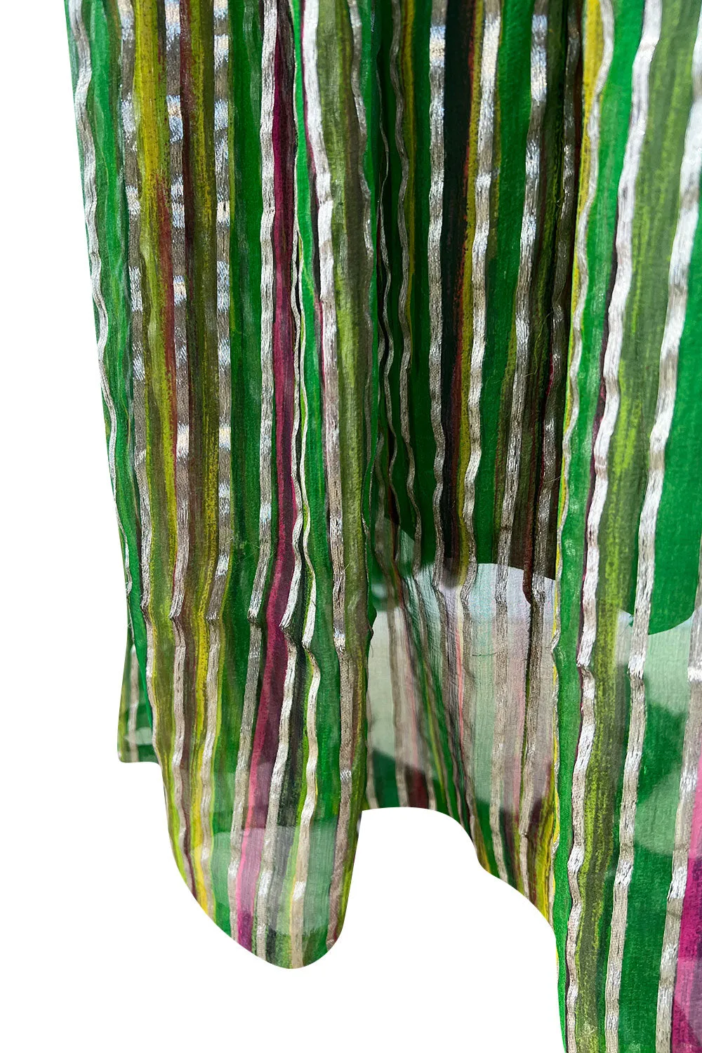 Exquisite 1960s James Galanos Metallic Green & Gold Silk Dress w Heavily Beaded Bodice