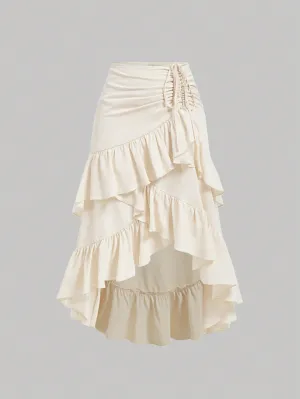 Falda de verano albaricoque con volantes  CR