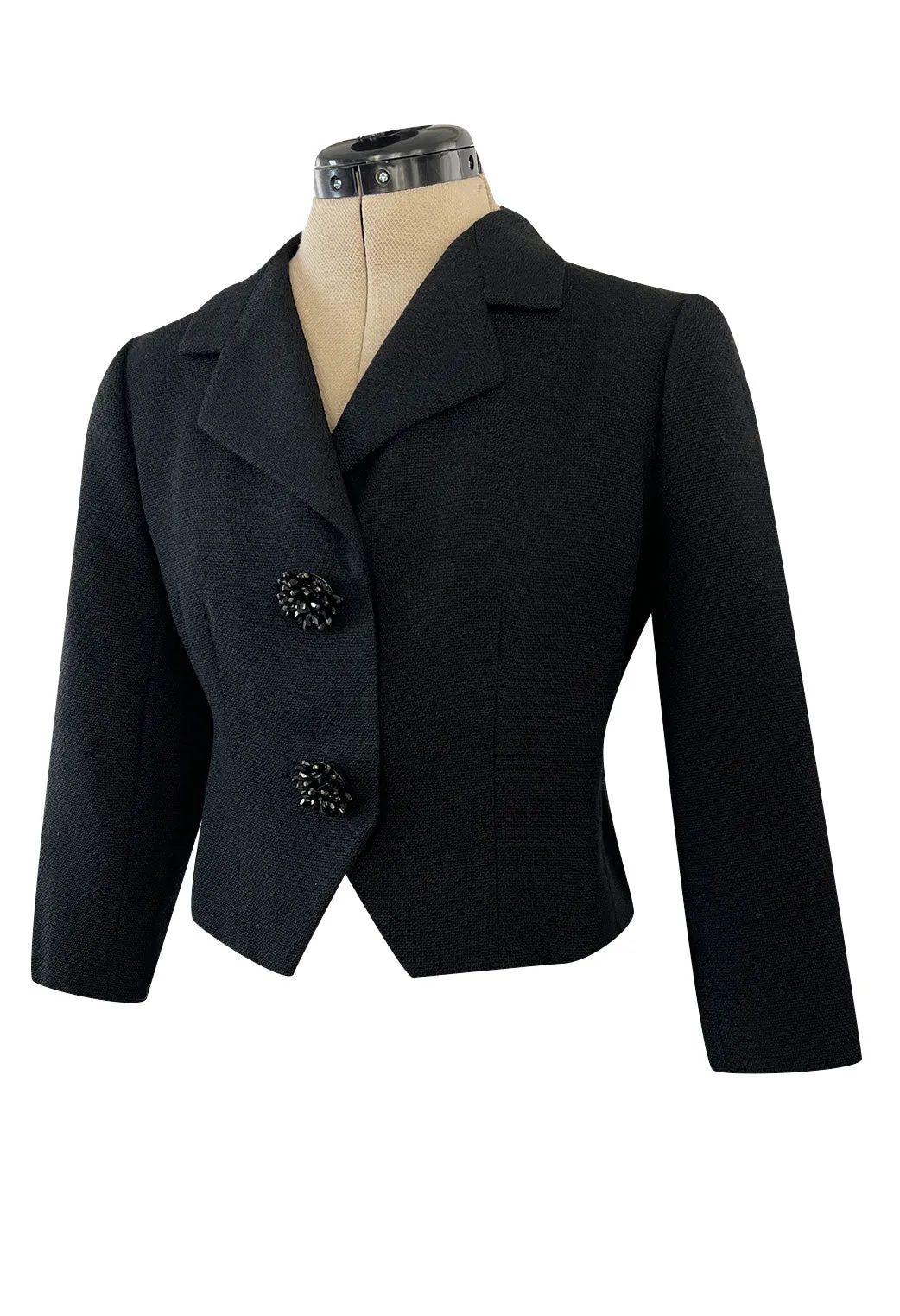 Fall 1959 Cristobal Balenciaga Haute Couture Black Jacket w Incredible Beaded Buttons