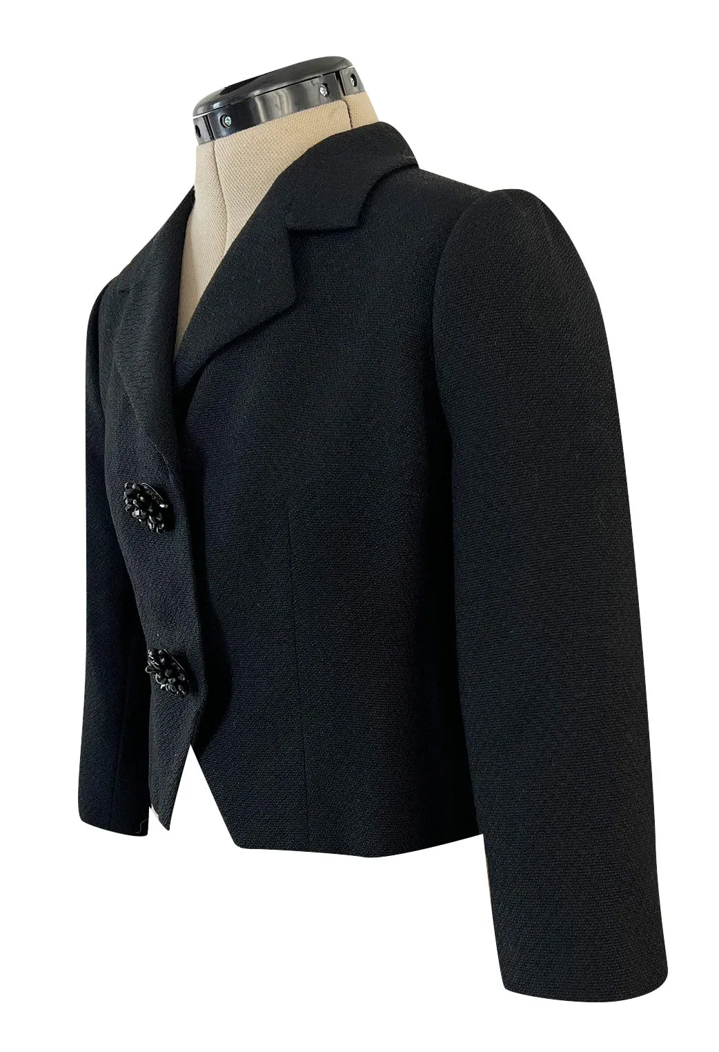 Fall 1959 Cristobal Balenciaga Haute Couture Black Jacket w Incredible Beaded Buttons