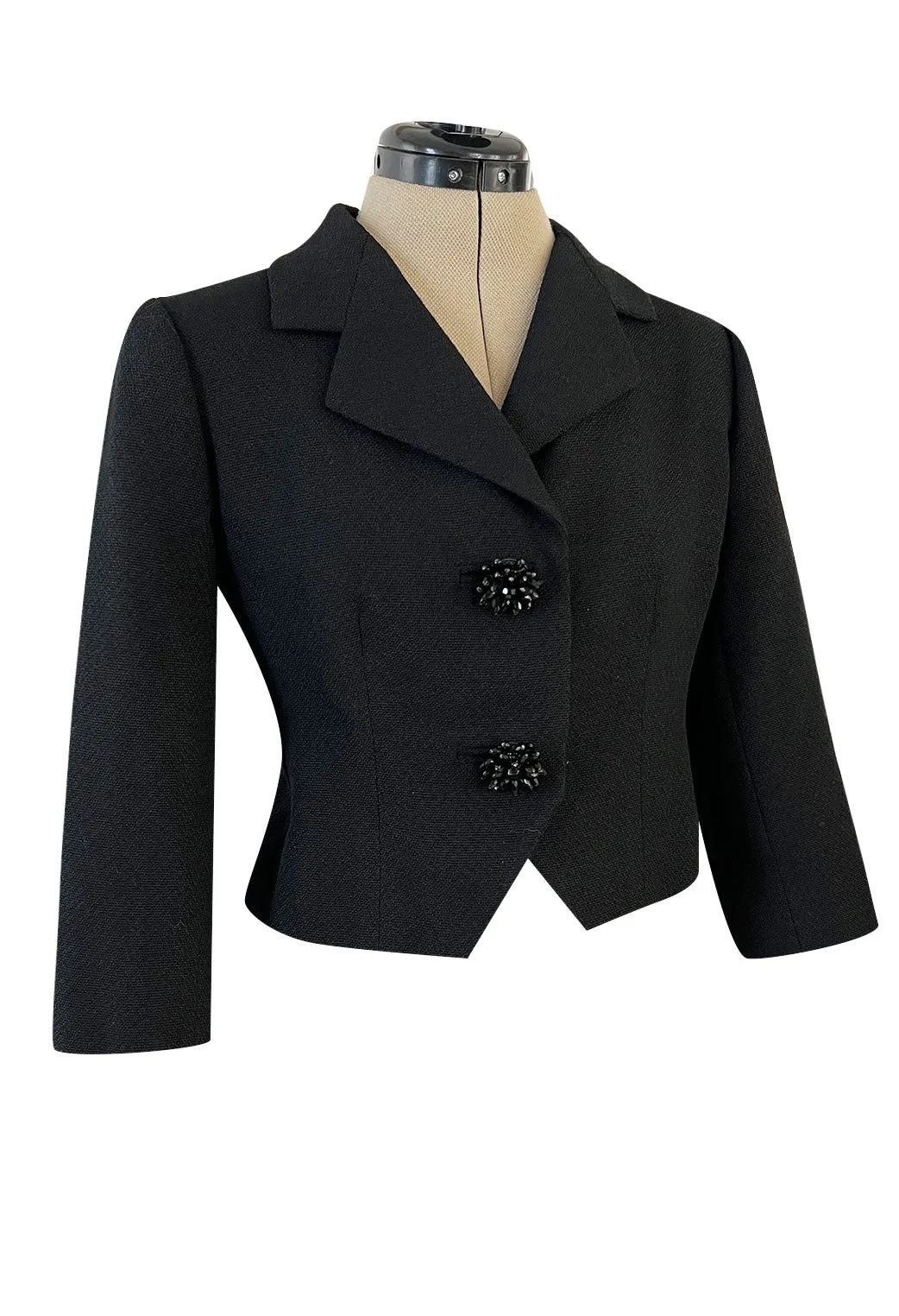Fall 1959 Cristobal Balenciaga Haute Couture Black Jacket w Incredible Beaded Buttons