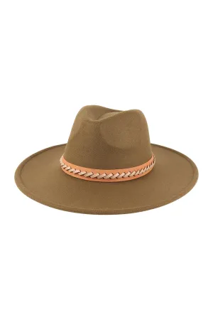 Felt Fashion Brim Hat with Leather Braided Olive - Pack of 6