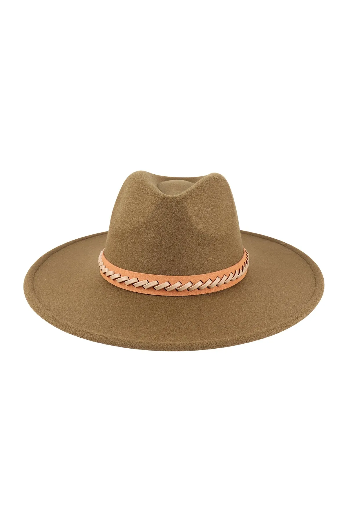 Felt Fashion Brim Hat with Leather Braided Olive - Pack of 6