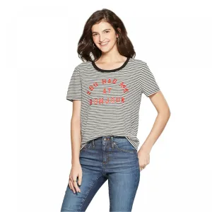 Fifth Sun Women's Short Sleeve YOU HAD ME AT BONJOUR Striped Graphic T-Shirt