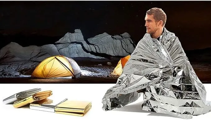 First Aid Emergency Blanket Suitable for Camping Hiking Windproof Keep Warm Tin Foil Rescue Blanket (1 pack)