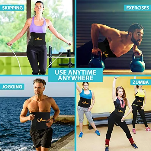 Fit Mammal Sweat Slim Belt for Men and Women - 1 Year Warranty - Waist Trainer Abs Sauna Belt - New and Improved Black