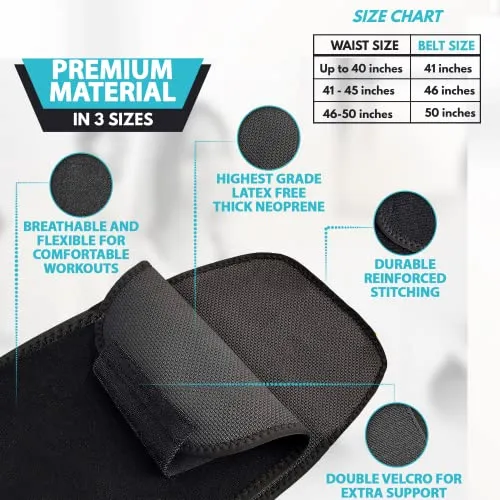 Fit Mammal Sweat Slim Belt for Men and Women - 1 Year Warranty - Waist Trainer Abs Sauna Belt - New and Improved Black