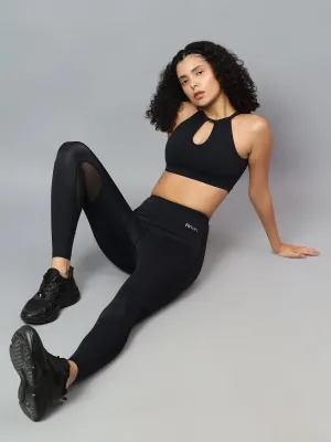 Fitkin Womens Black Halter Style Sports Bra