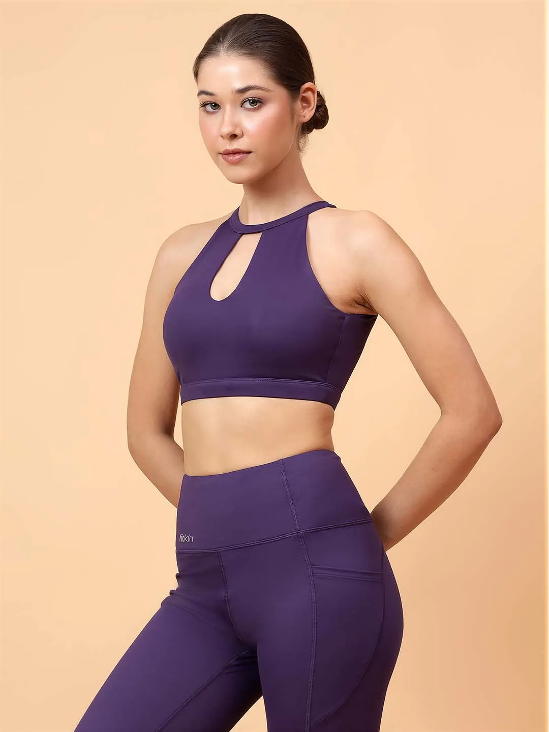 Fitkin Women's Purple Halter Style Sports Bra