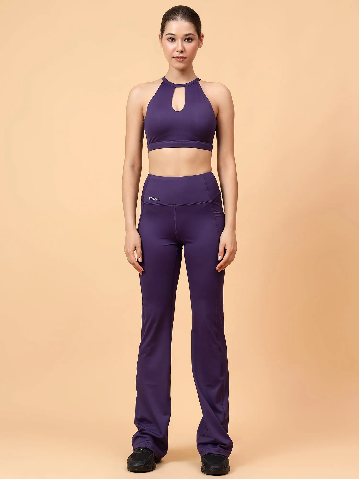 Fitkin Women's Purple Halter Style Sports Bra