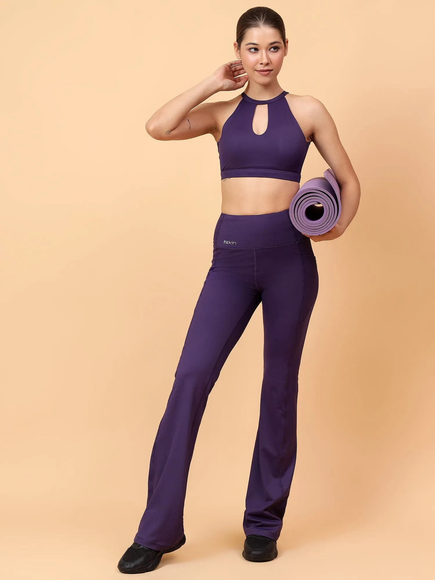 Fitkin Women's Purple Halter Style Sports Bra