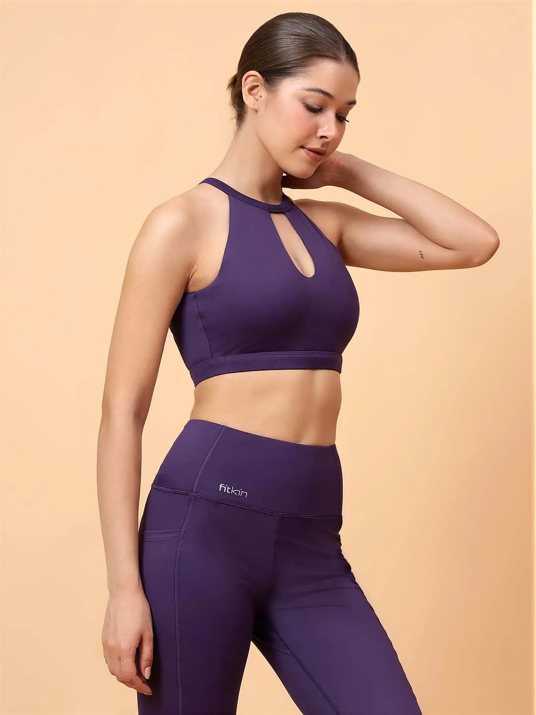 Fitkin Women's Purple Halter Style Sports Bra