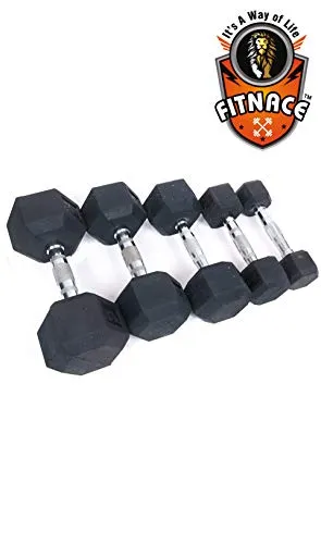 FITNACE Hex Dumbbells 7.5kg X 2 Rubber Coated Hexa Dumbbell 7.5kg Caste Iron, Anti Slip Grip, Hexagonal Dumbbells for Home Gym Professional Strength Training and Weight Lifting & Workout Set
