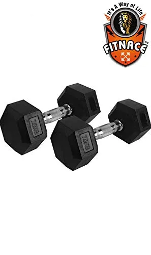 FITNACE Hex Dumbbells 7.5kg X 2 Rubber Coated Hexa Dumbbell 7.5kg Caste Iron, Anti Slip Grip, Hexagonal Dumbbells for Home Gym Professional Strength Training and Weight Lifting & Workout Set