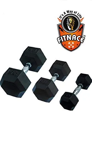 FITNACE Hex Dumbbells 7.5kg X 2 Rubber Coated Hexa Dumbbell 7.5kg Caste Iron, Anti Slip Grip, Hexagonal Dumbbells for Home Gym Professional Strength Training and Weight Lifting & Workout Set