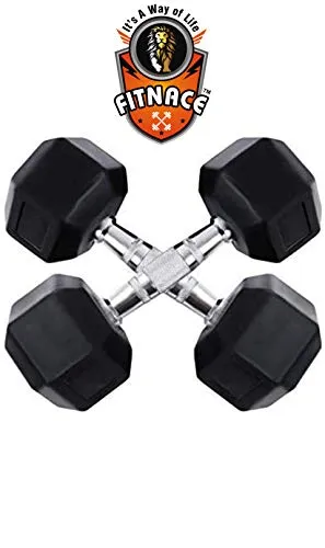 FITNACE Hex Dumbbells 7.5kg X 2 Rubber Coated Hexa Dumbbell 7.5kg Caste Iron, Anti Slip Grip, Hexagonal Dumbbells for Home Gym Professional Strength Training and Weight Lifting & Workout Set