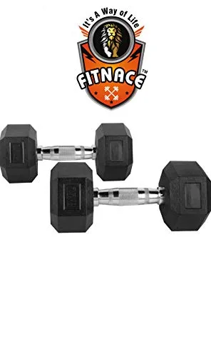 FITNACE Hex Dumbbells 7.5kg X 2 Rubber Coated Hexa Dumbbell 7.5kg Caste Iron, Anti Slip Grip, Hexagonal Dumbbells for Home Gym Professional Strength Training and Weight Lifting & Workout Set