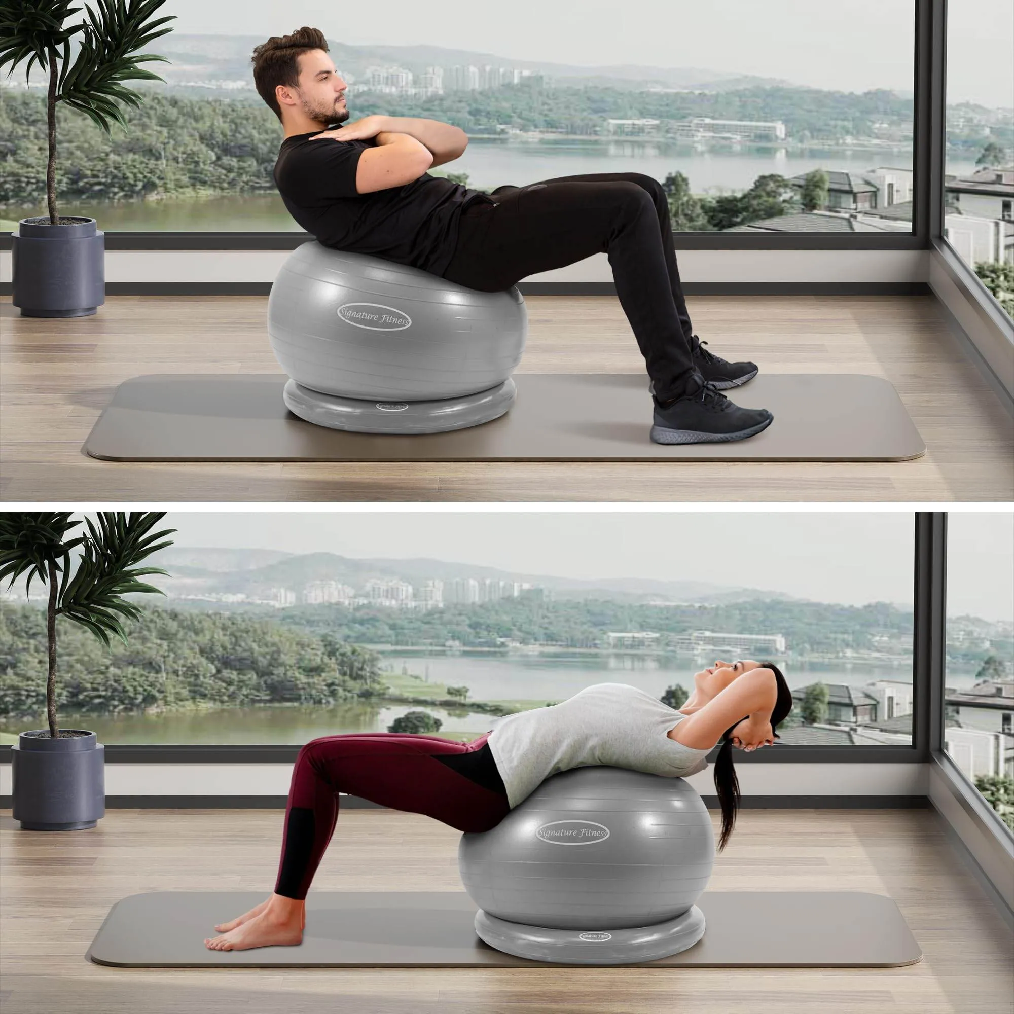 Fitvids Balance Ball with Base Kit, 65cm 26-inch Yoga Ball Chair, Exercise Ball with Inflatable Ring Base for Home or Office Desk, Includes Air Pump, Gray