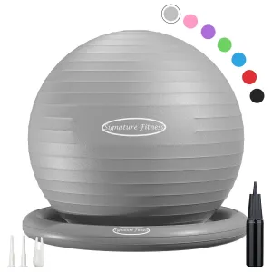 Fitvids Balance Ball with Base Kit, 65cm 26-inch Yoga Ball Chair, Exercise Ball with Inflatable Ring Base for Home or Office Desk, Includes Air Pump, Gray