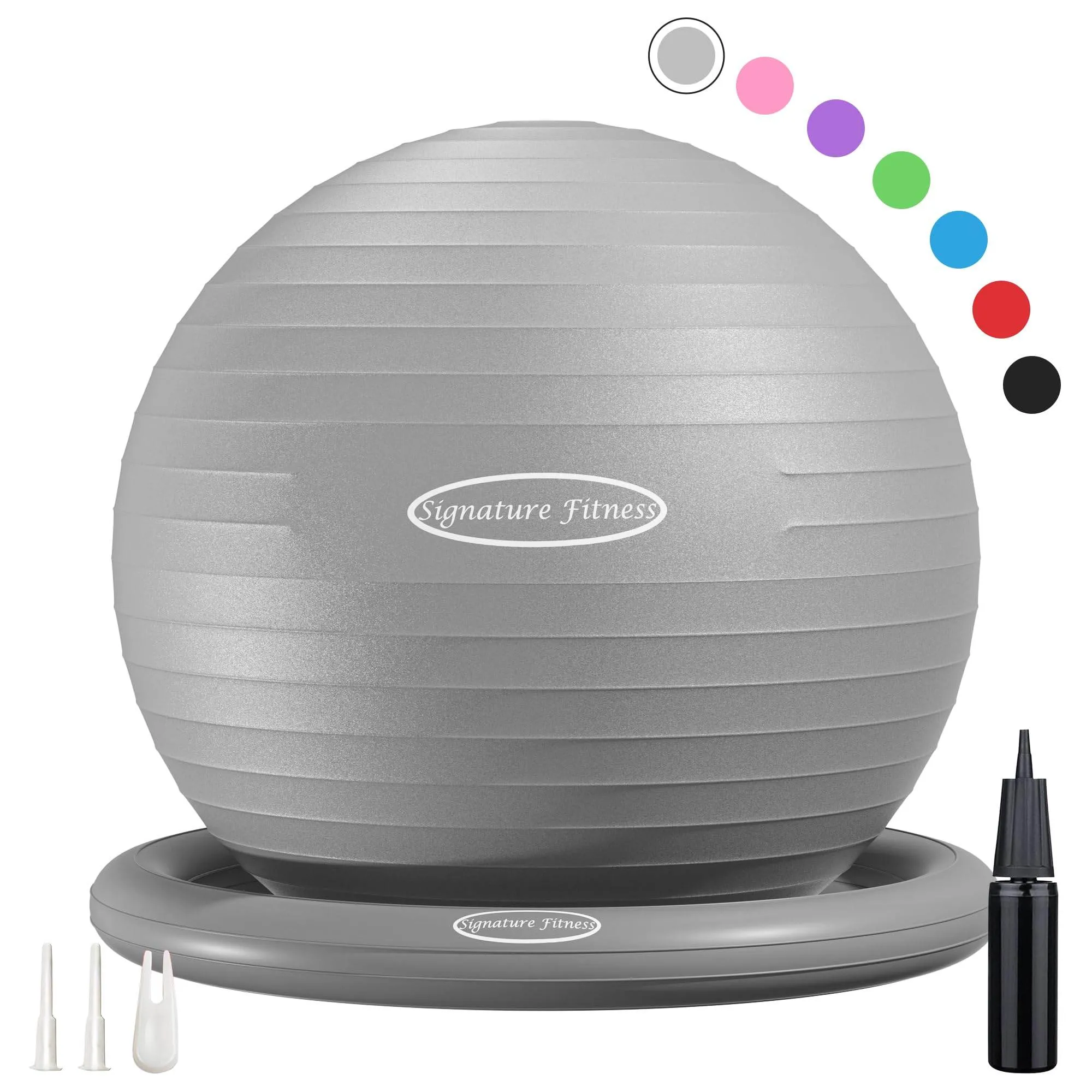 Fitvids Balance Ball with Base Kit, 65cm 26-inch Yoga Ball Chair, Exercise Ball with Inflatable Ring Base for Home or Office Desk, Includes Air Pump, Gray