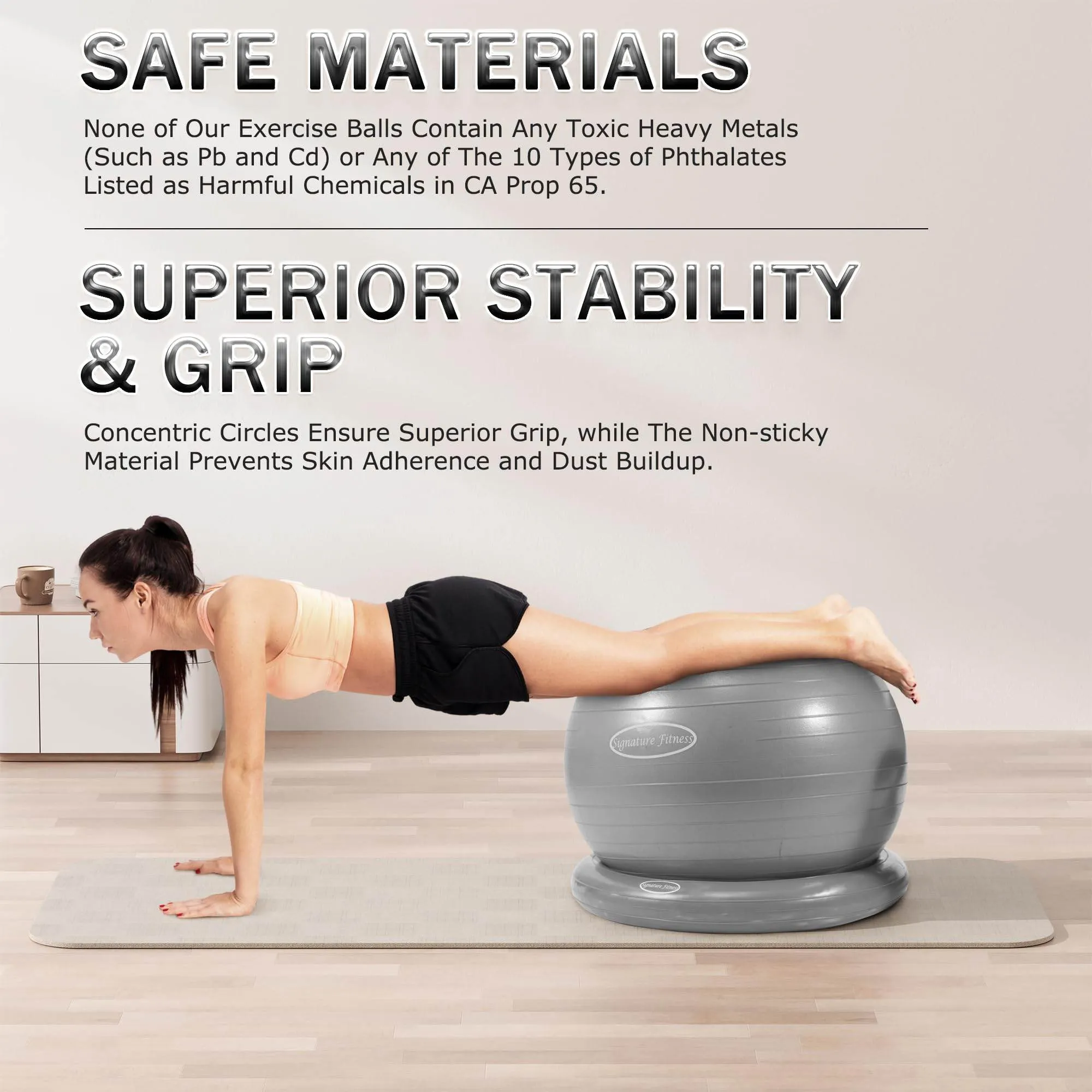 Fitvids Balance Ball with Base Kit, 65cm 26-inch Yoga Ball Chair, Exercise Ball with Inflatable Ring Base for Home or Office Desk, Includes Air Pump, Gray