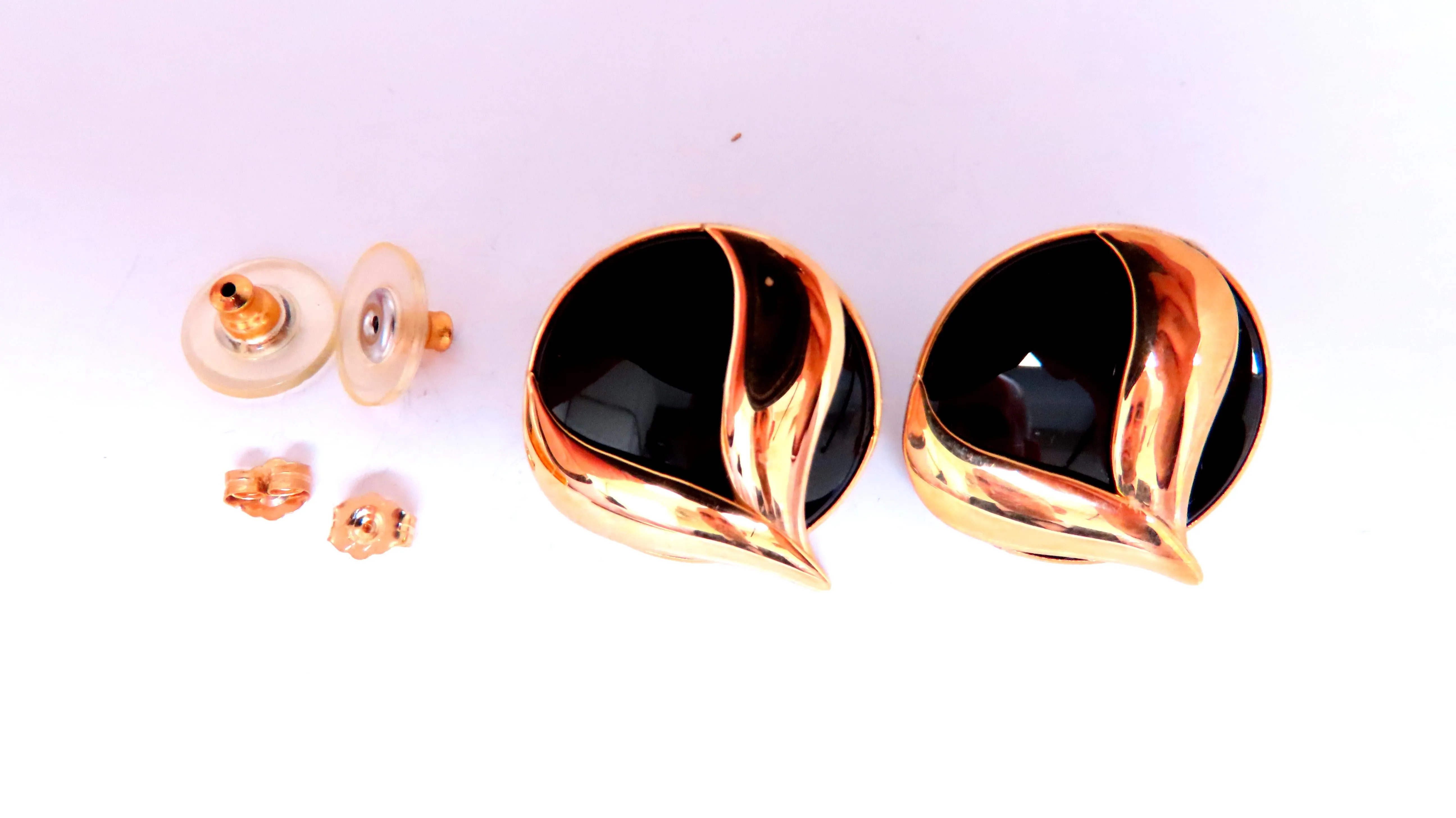 Flaming Black Onyx Retro Mod Earrings 14kt 25475