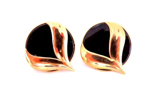 Flaming Black Onyx Retro Mod Earrings 14kt 25475