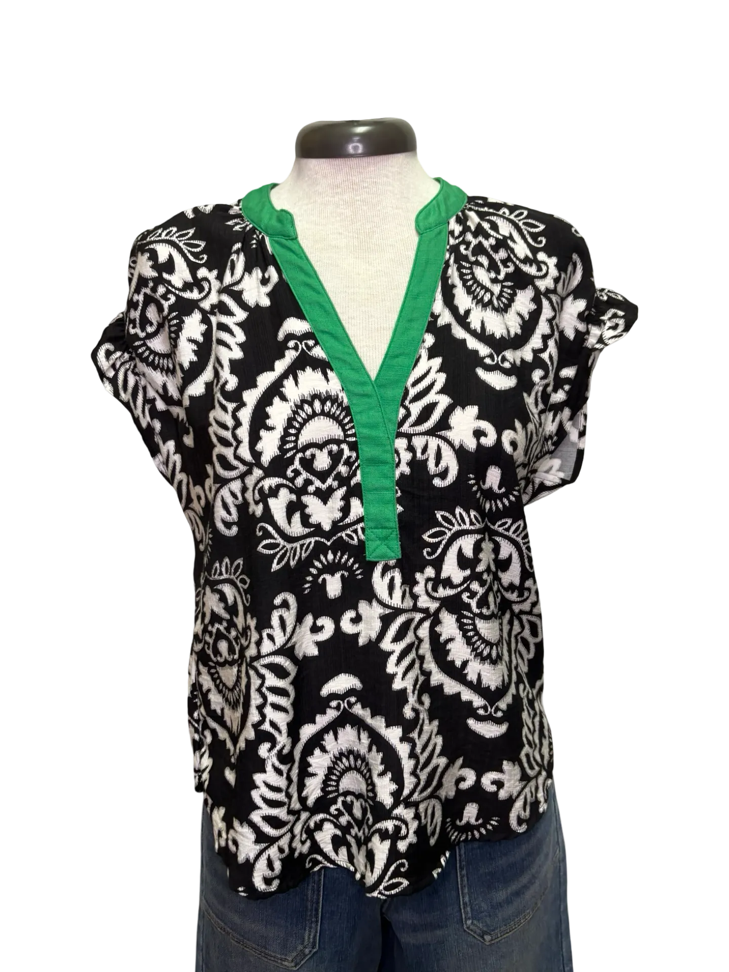 Floral Green Accented Top