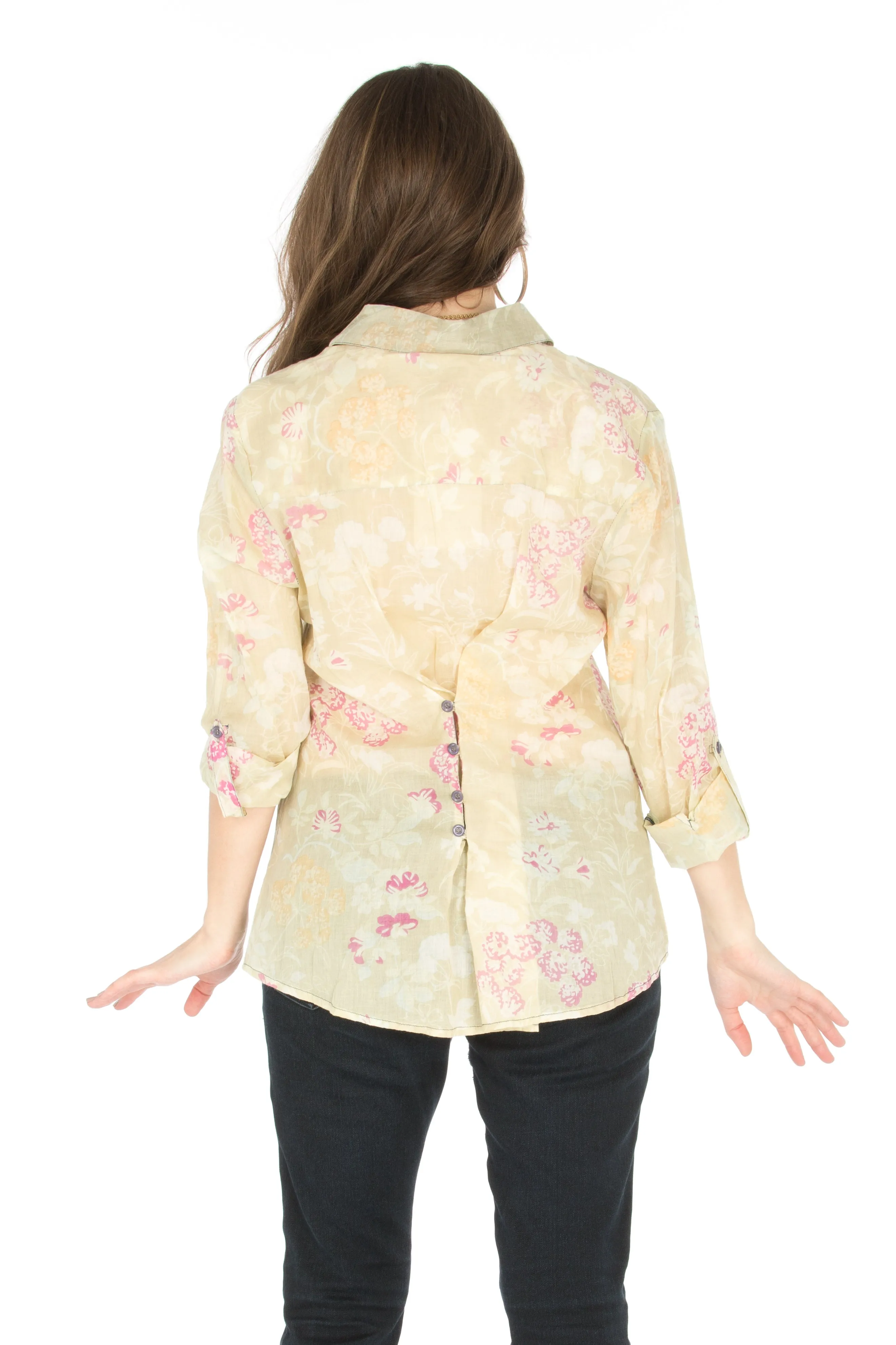 Floral Printed Vintage Button-Down Shirt with Embroidery