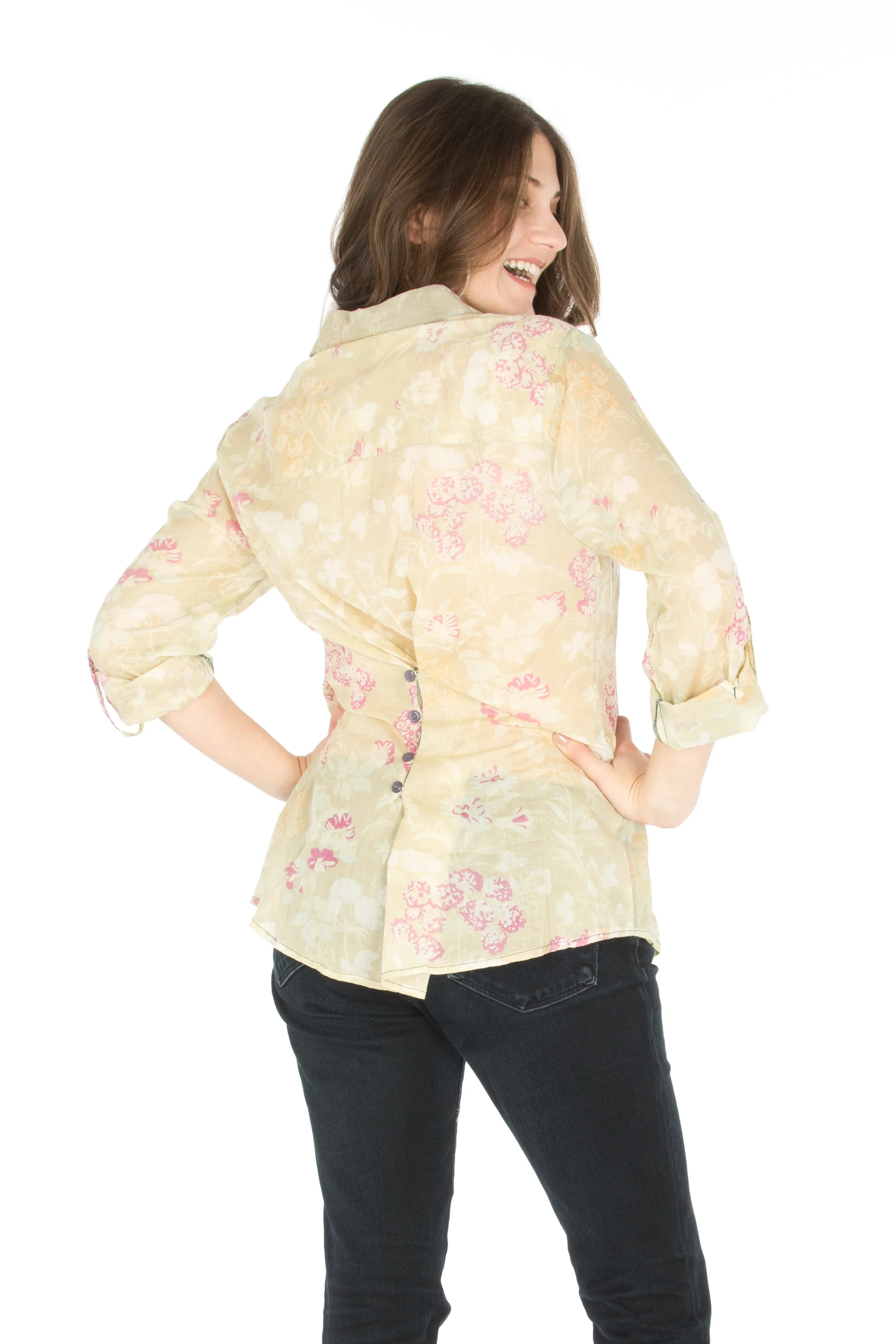 Floral Printed Vintage Button-Down Shirt with Embroidery