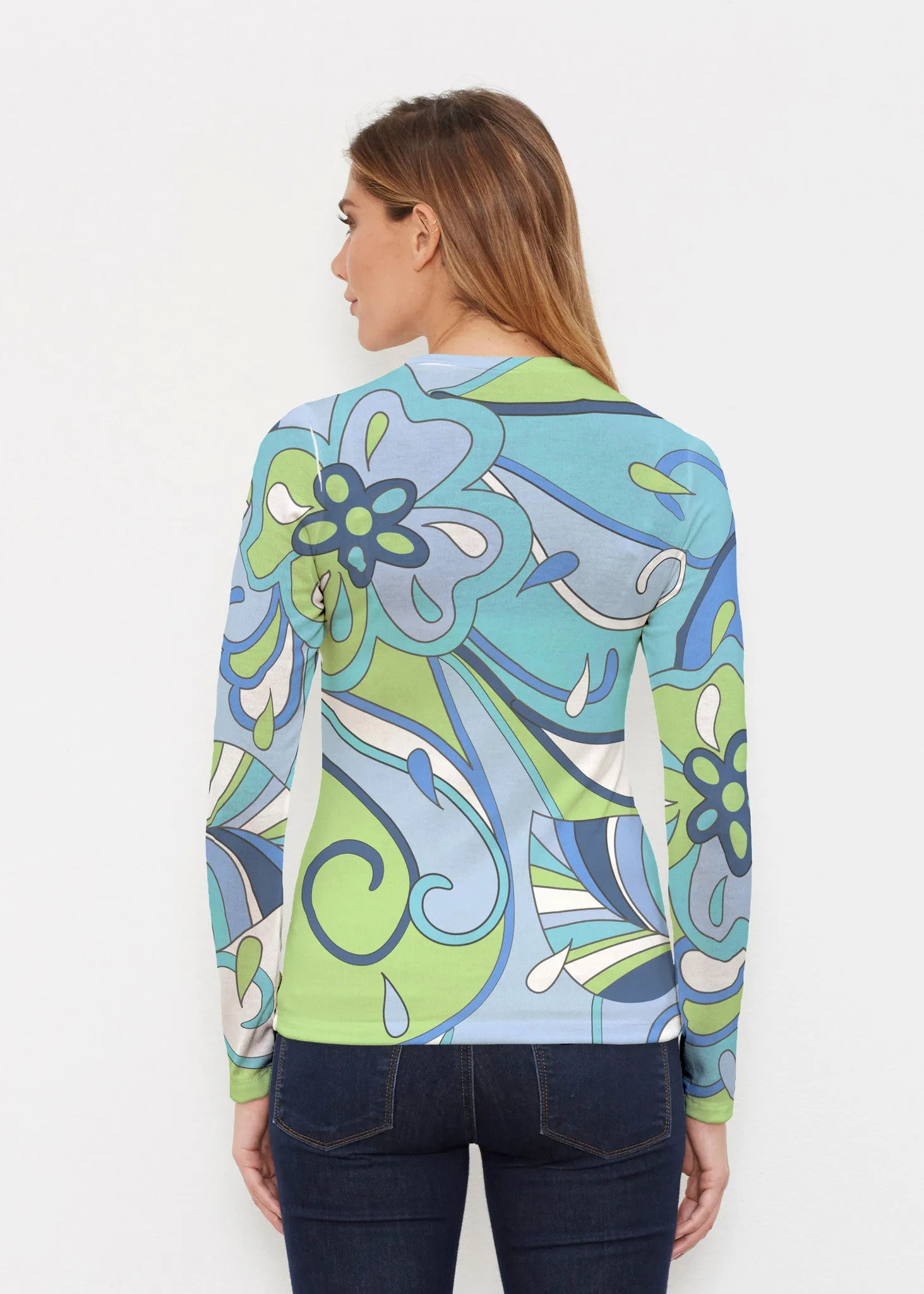 Floral Spritz Turquoise (22093) ~ Butterknit Long Sleeve Crew Top