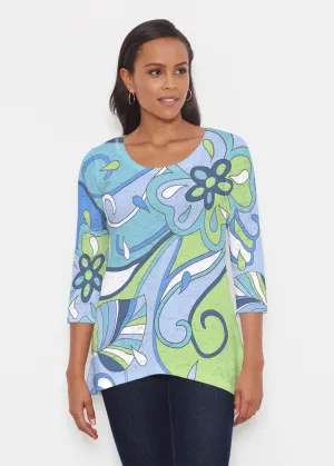 Floral Spritz Turquoise (22093) ~ Katherine Hi-Lo Thermal Tunic