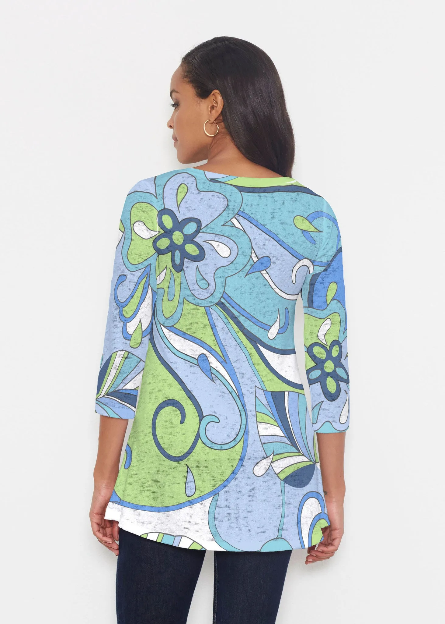 Floral Spritz Turquoise (22093) ~ Katherine Hi-Lo Thermal Tunic