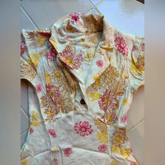 Free People Floral Button-Down Mini Dress - Size Small