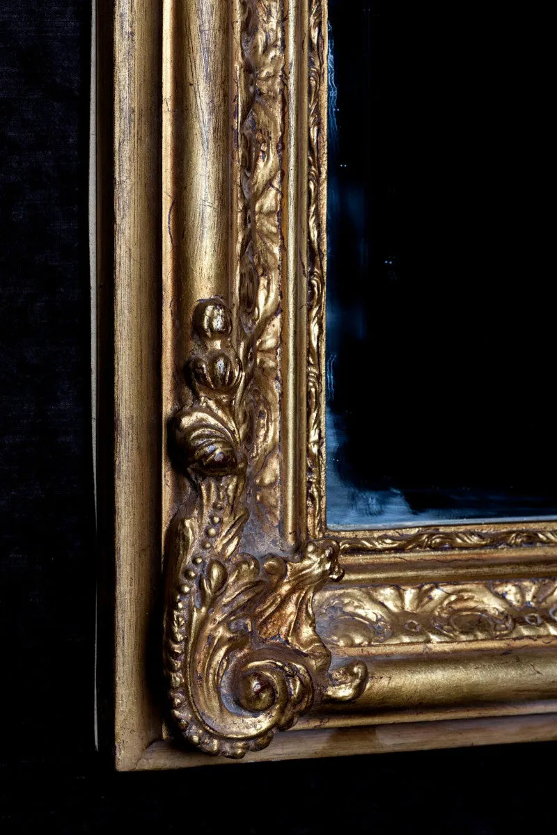 French Philippe Hand-Carved Beveled Mirror in Hand Gilt Frame