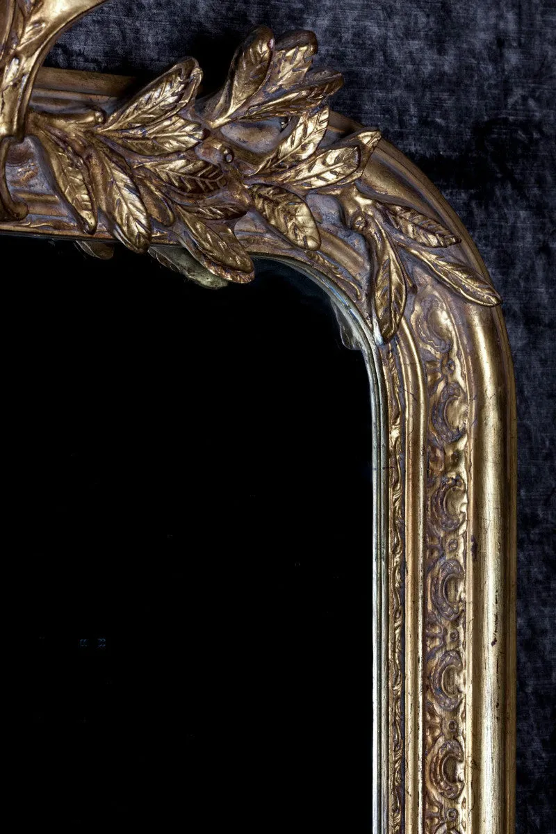French Philippe Hand-Carved Beveled Mirror in Hand Gilt Frame