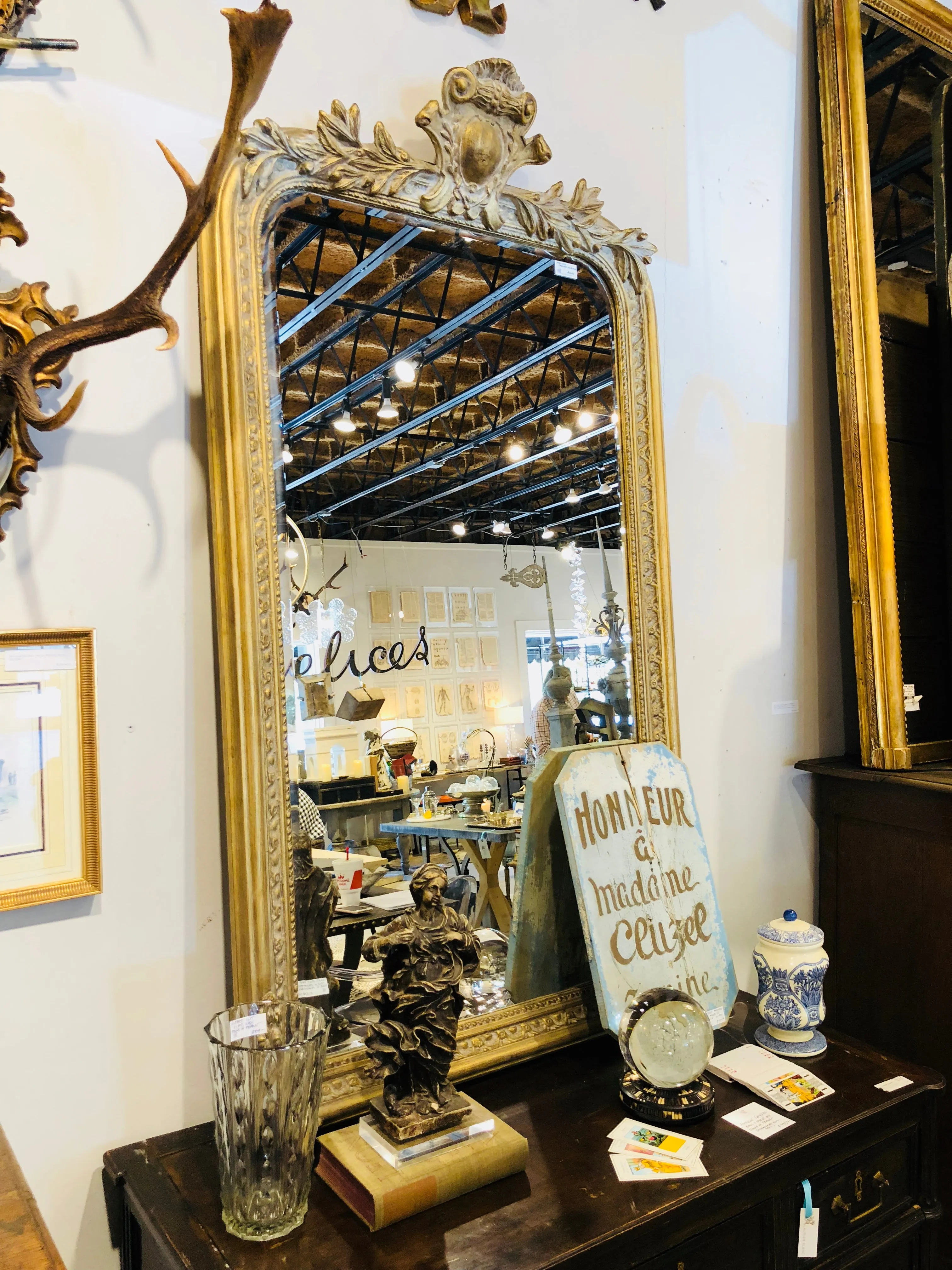 French Philippe Hand-Carved Beveled Mirror in Hand Gilt Frame