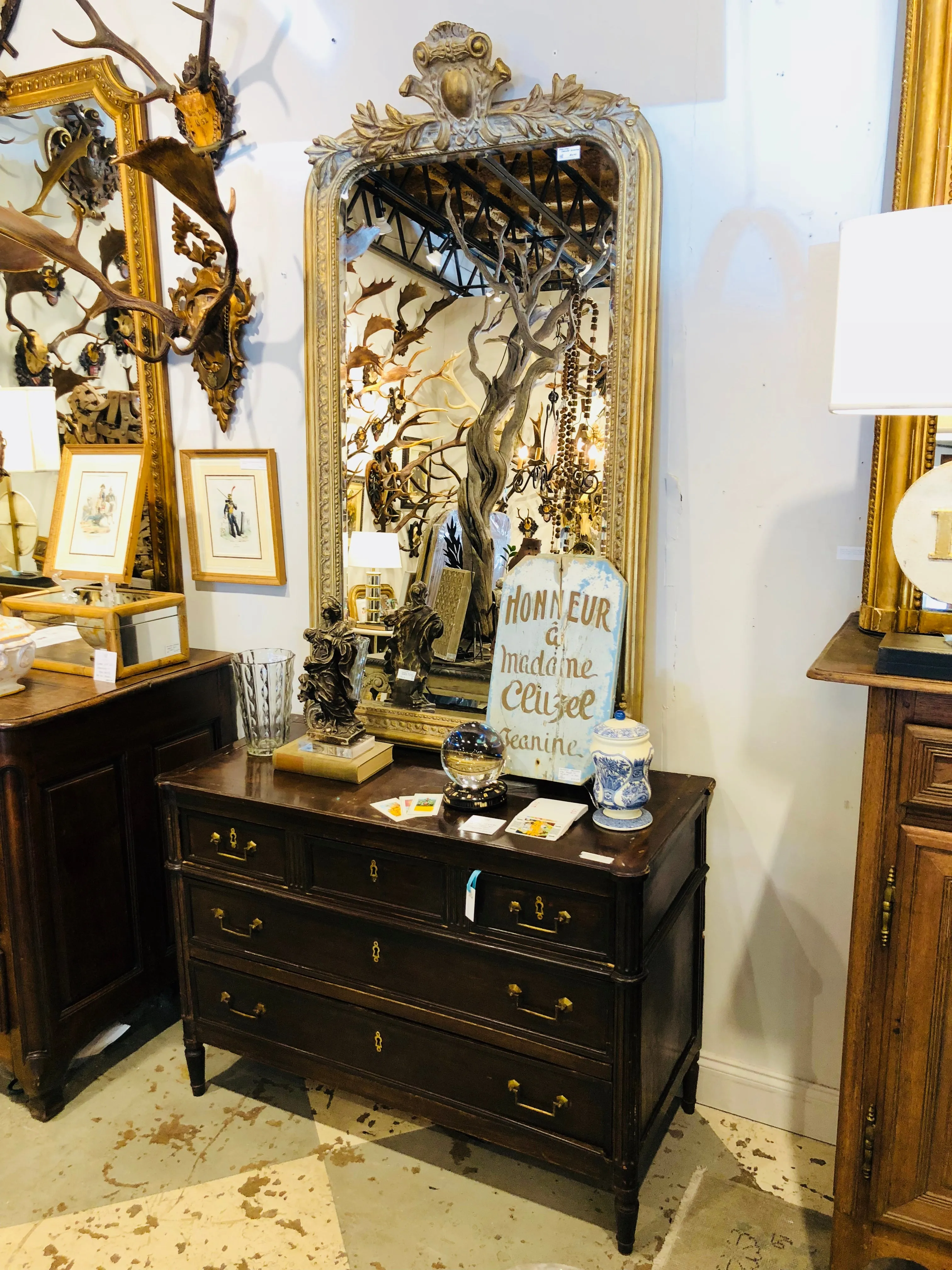 French Philippe Hand-Carved Beveled Mirror in Hand Gilt Frame