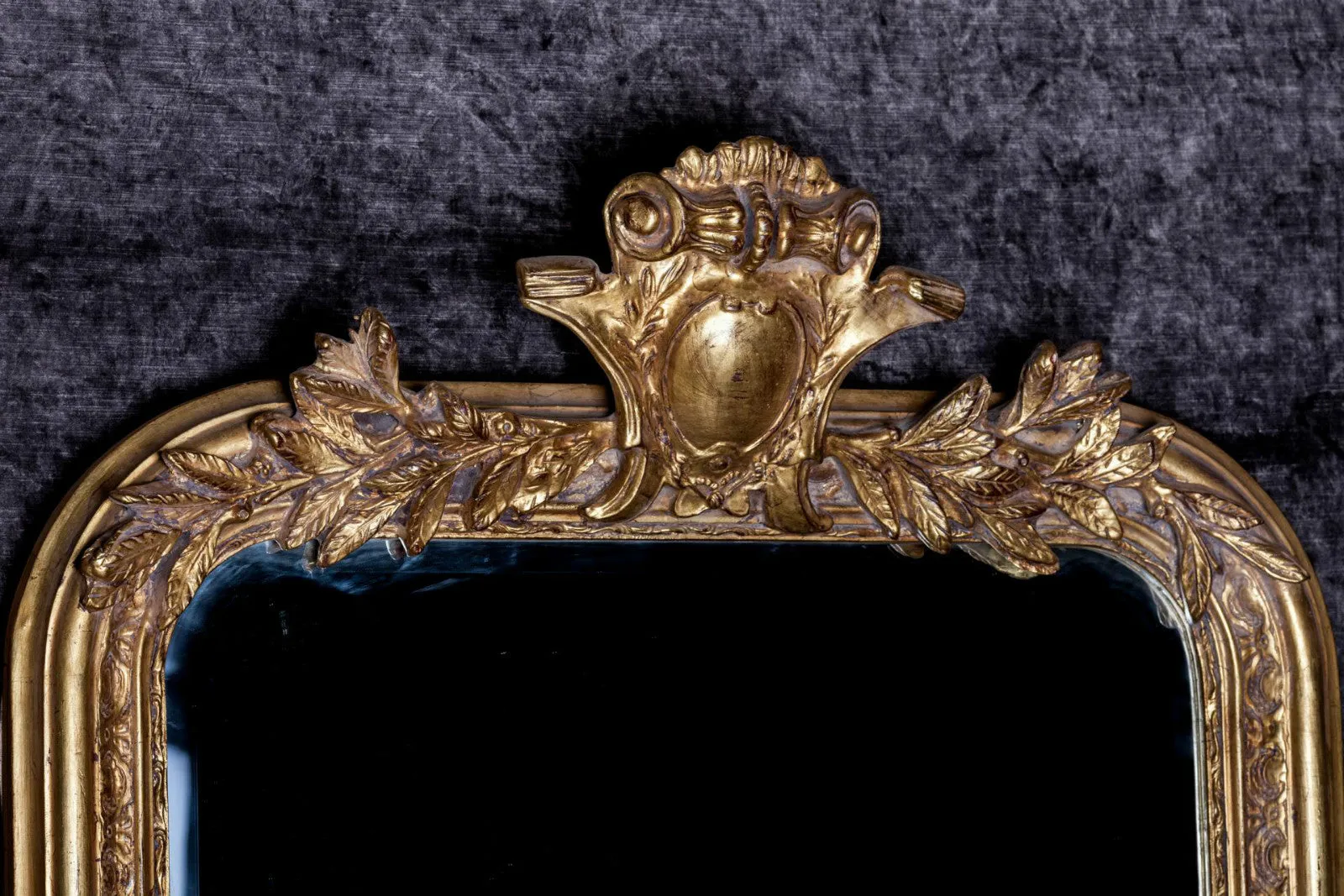 French Philippe Hand-Carved Beveled Mirror in Hand Gilt Frame