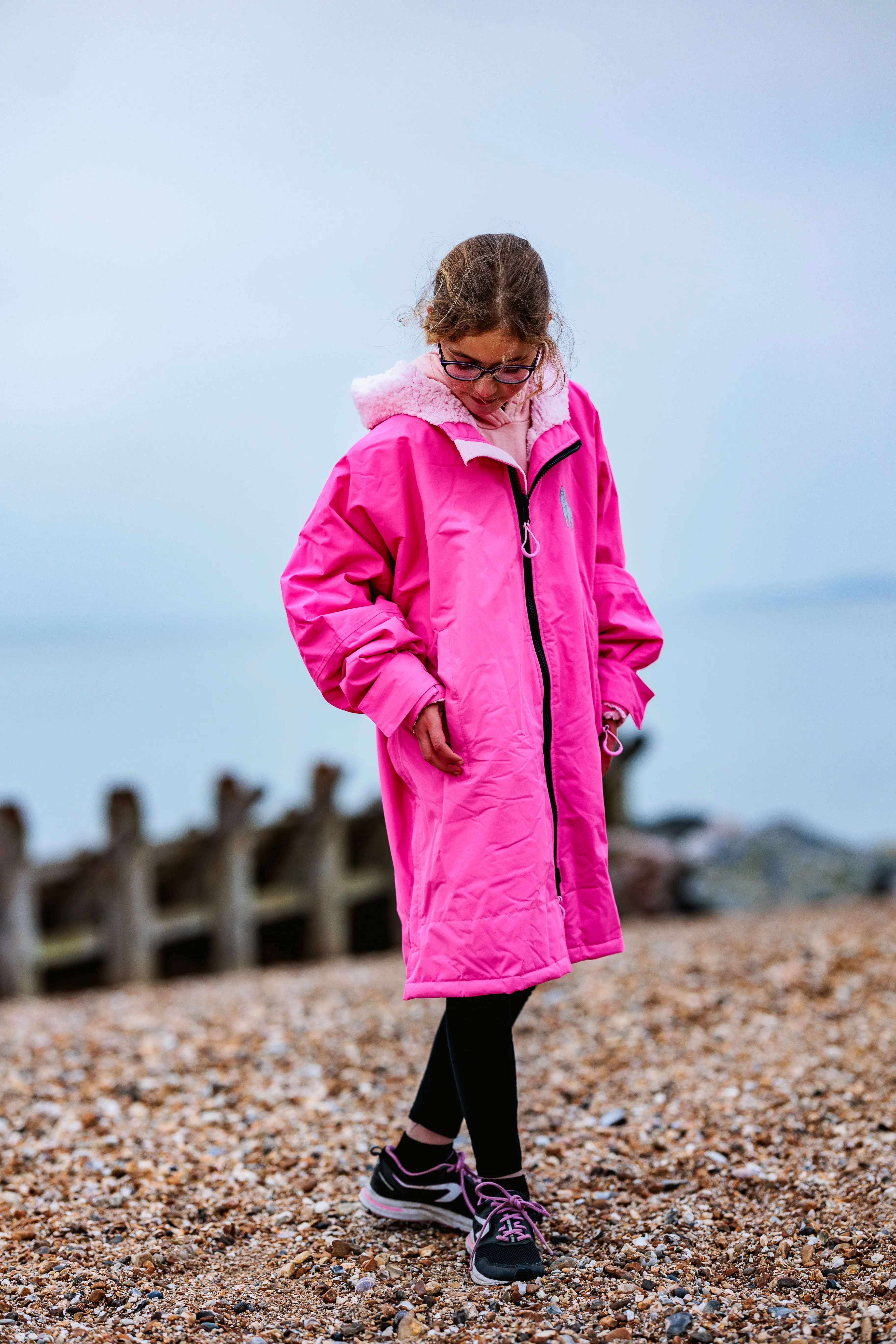 Full Zip ECO Waterproof Dry Changing Robe - Kids - Pink  (age 1 to 12)