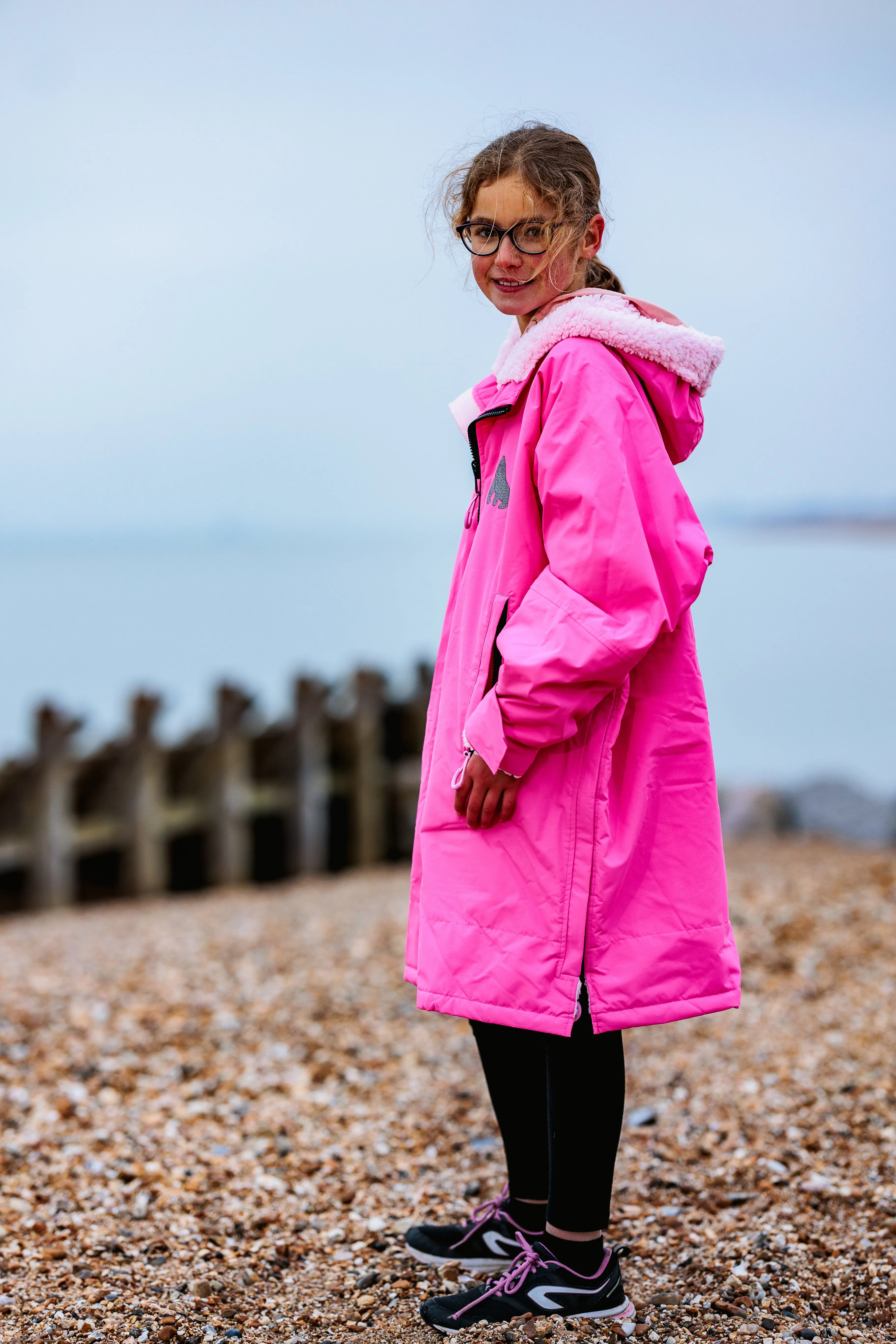 Full Zip ECO Waterproof Dry Changing Robe - Kids - Pink  (age 1 to 12)